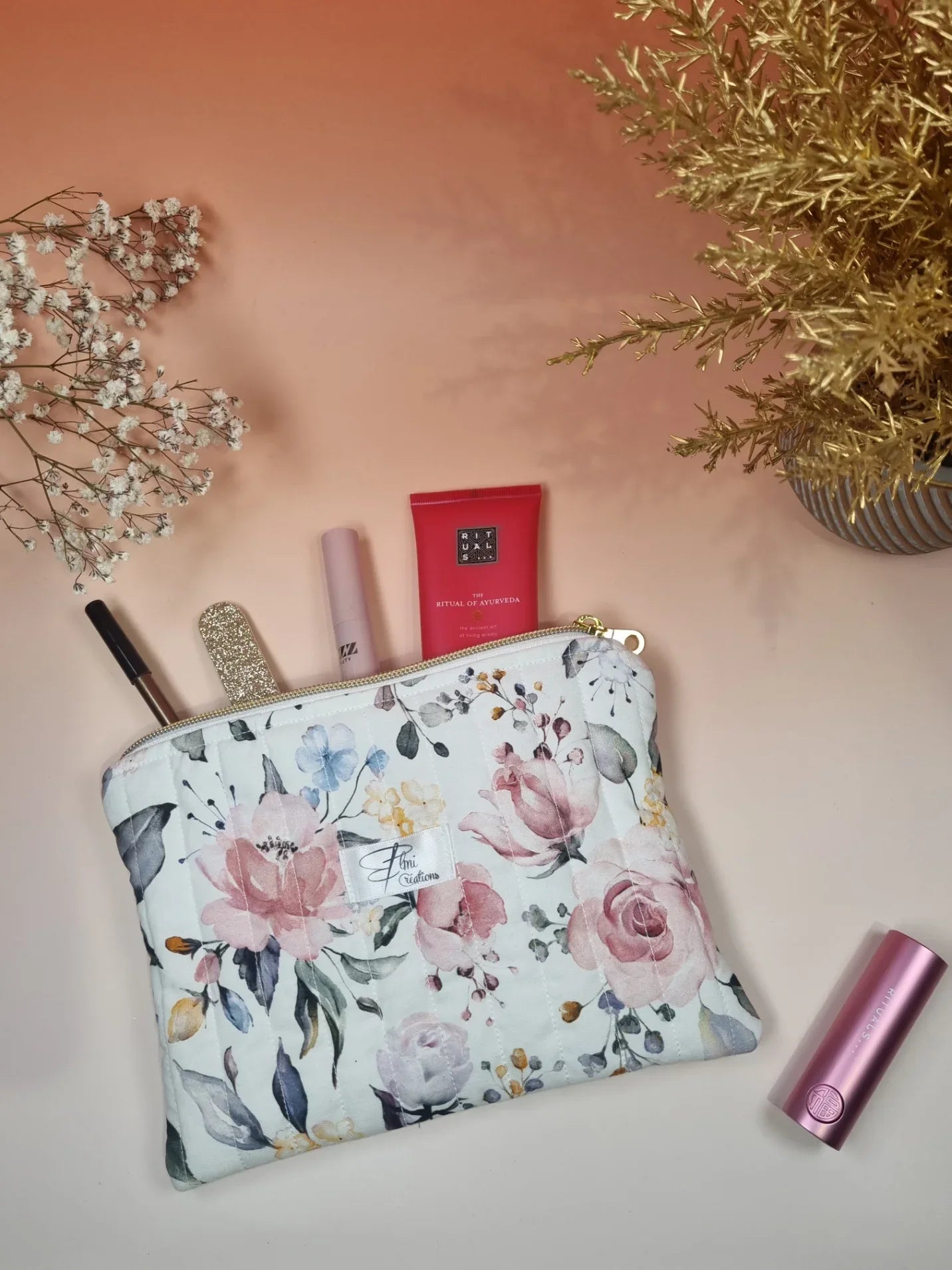 Pochette plate roses - ELMI Créations