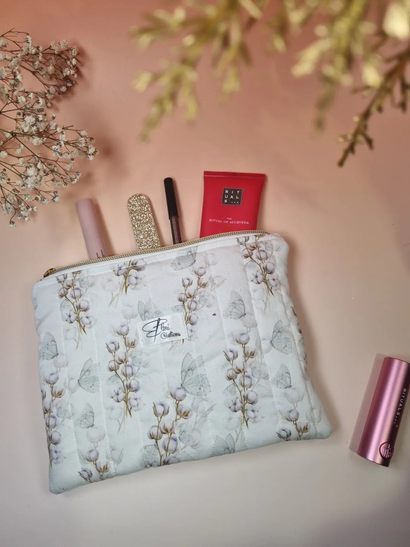 Pochette plate fleurs de coton - ELMI Créations