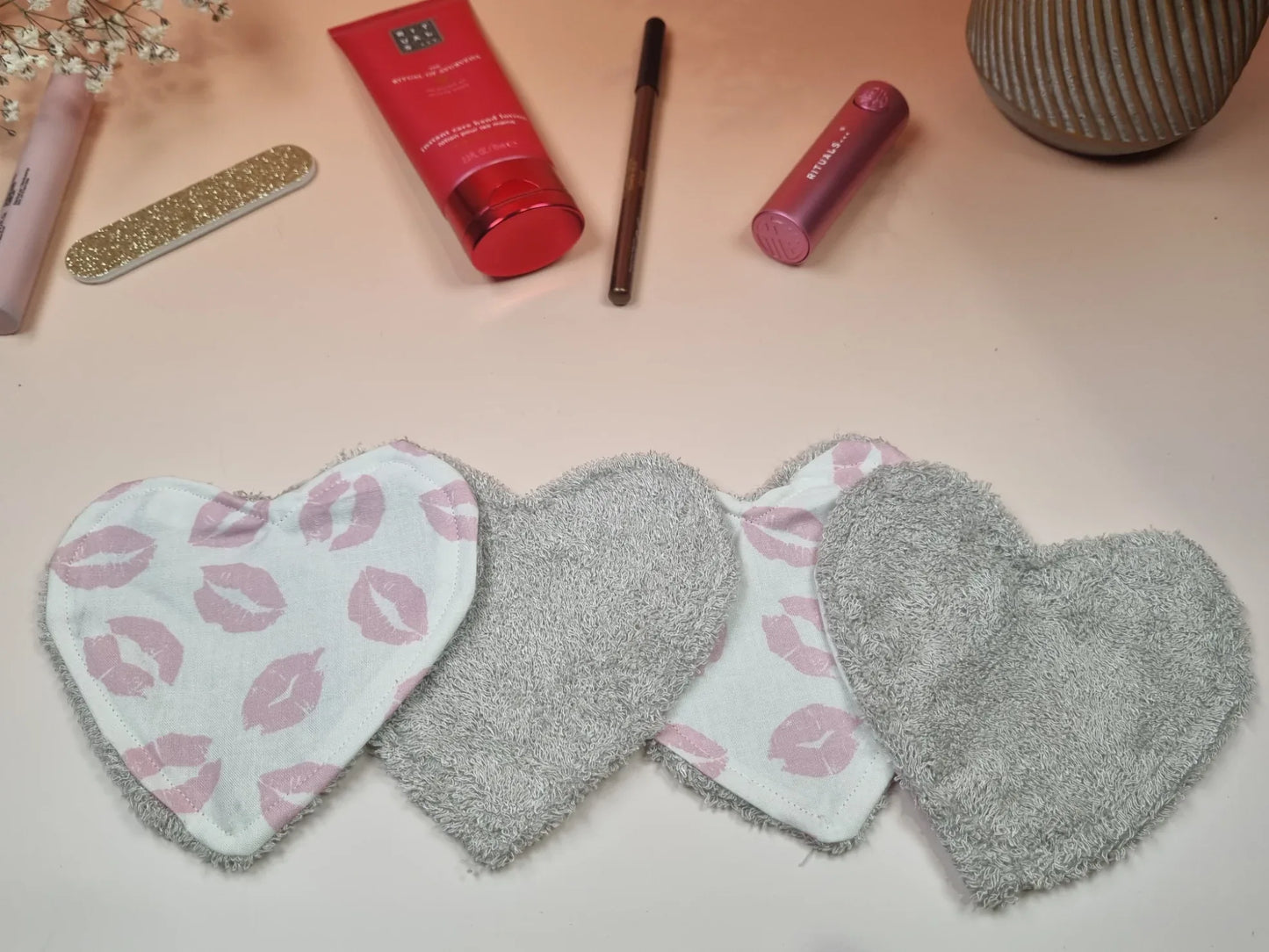 Cotons lavables coeurs white & pink - ELMI Créations