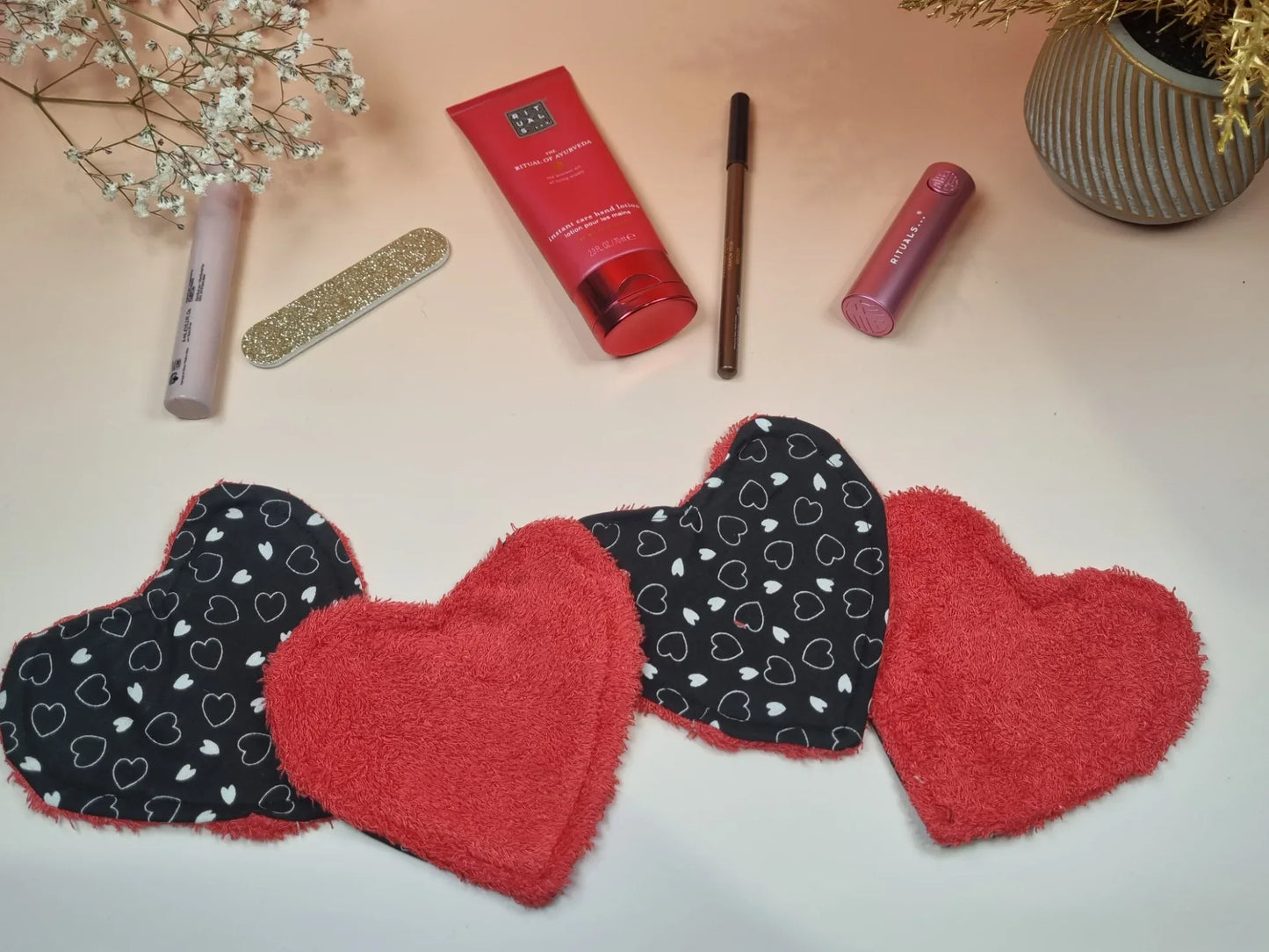 Cotons lavable coeurs noirs - ELMI Créations