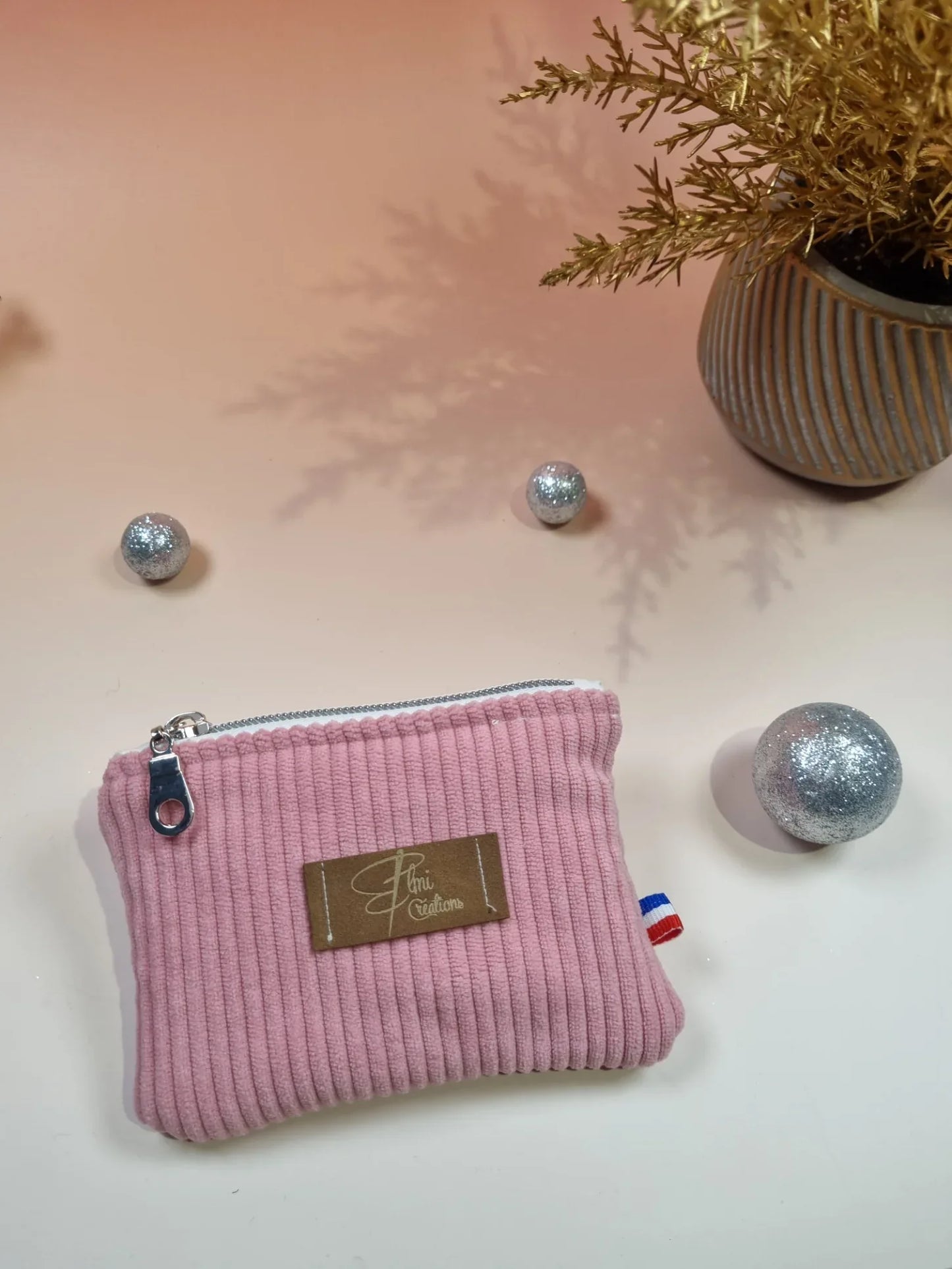 Porte monnaie velours cotelé rose - ELMI Créations