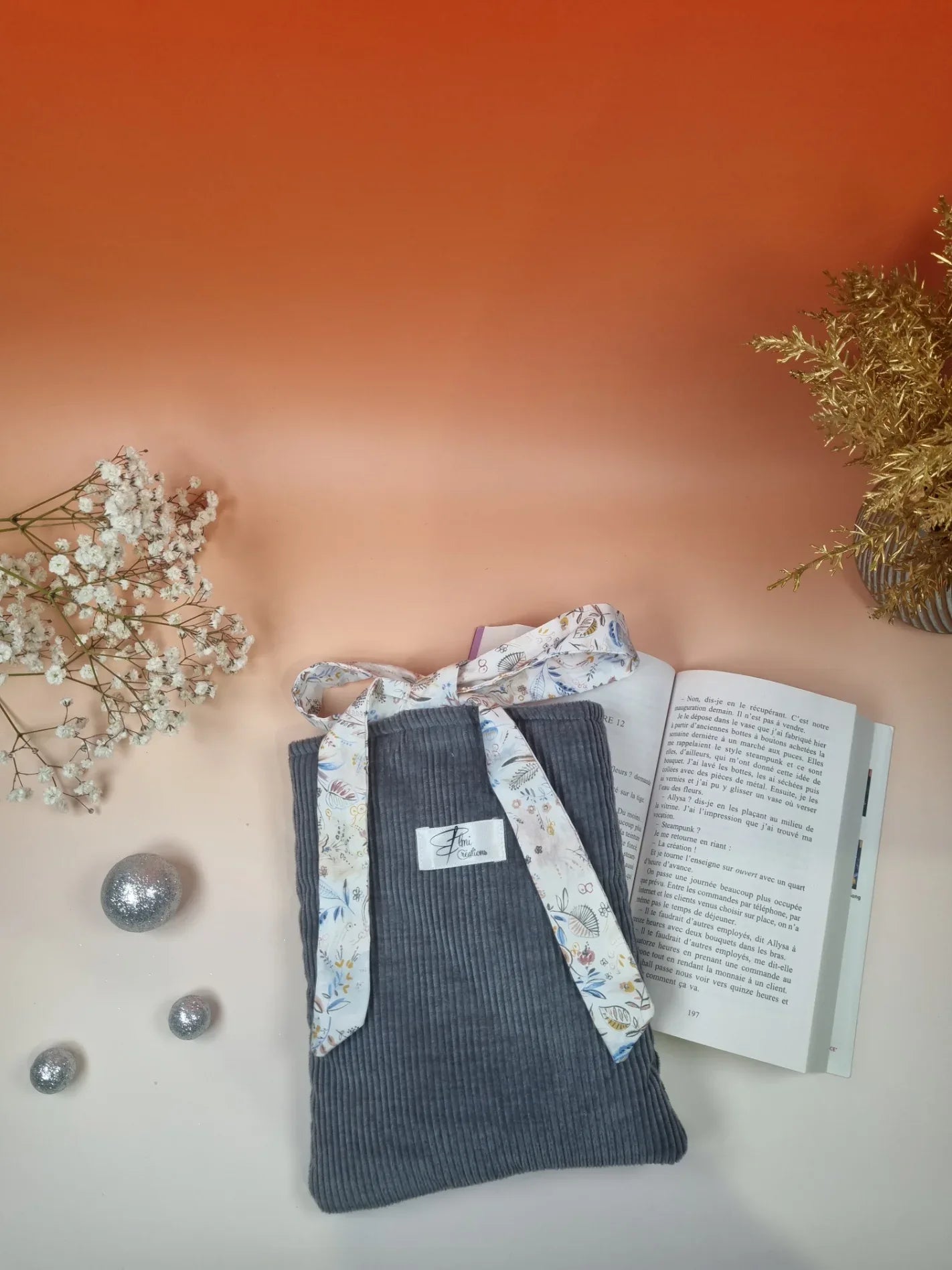 Housse de livre de poche velours gris - ELMI Créations