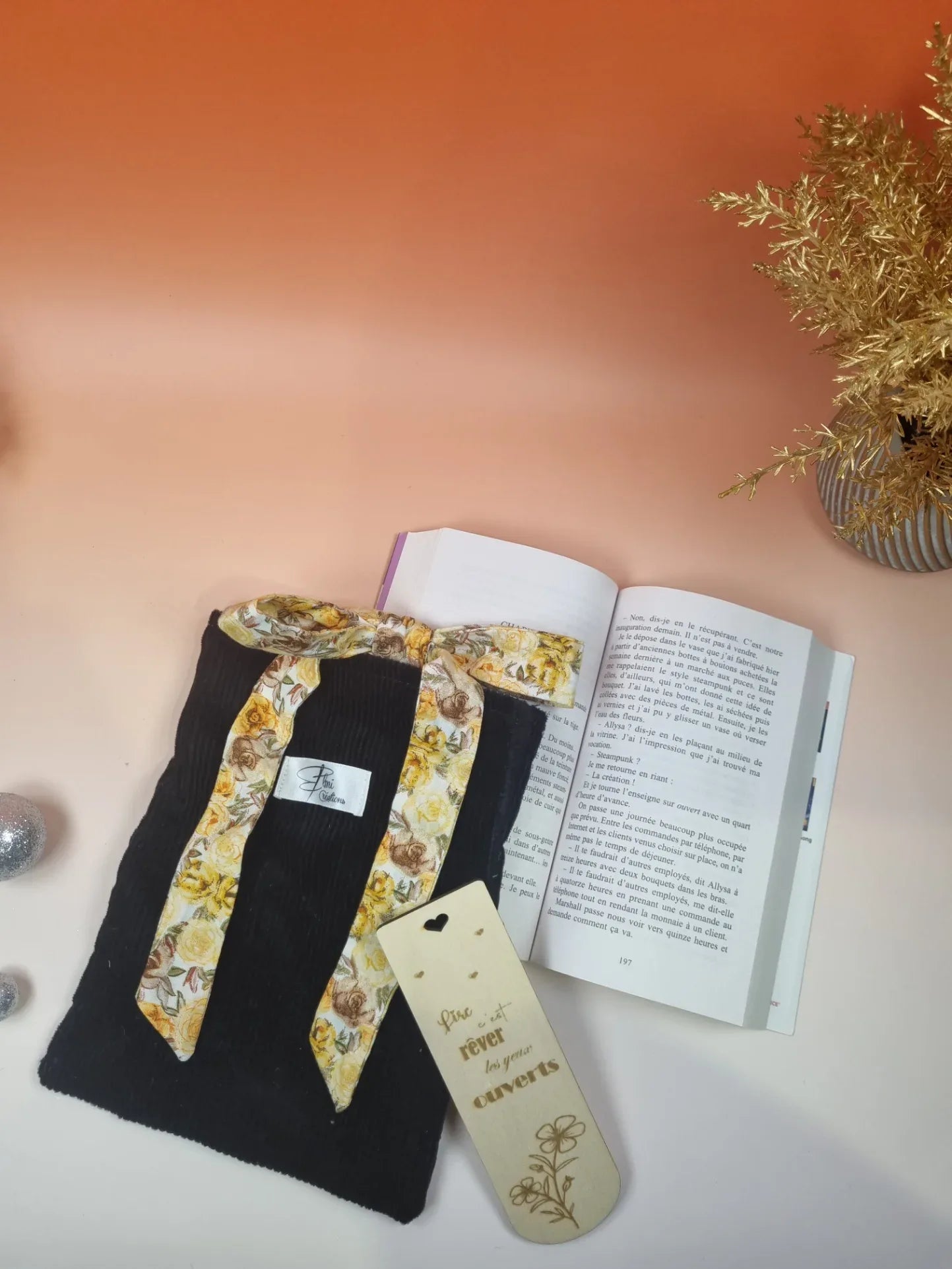 Housse de livre velours noir - ELMI Créations