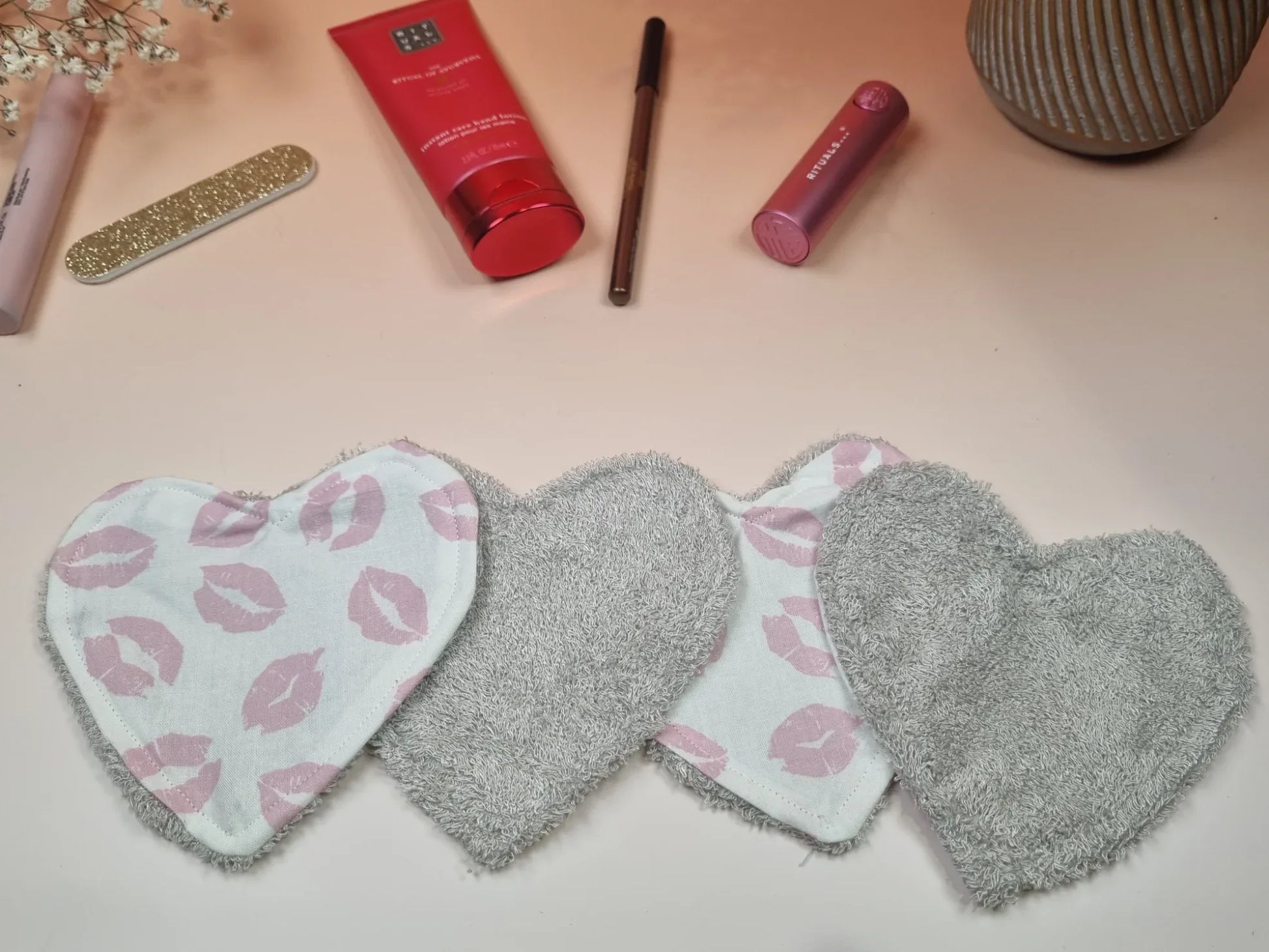 Cotons lavables coeurs white & pink - ELMI Créations