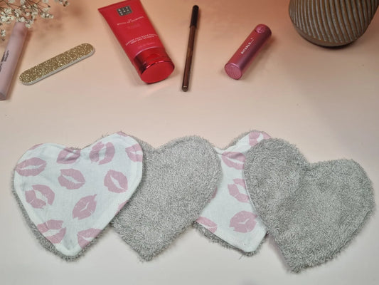 Cotons lavables coeurs white & pink - ELMI Créations