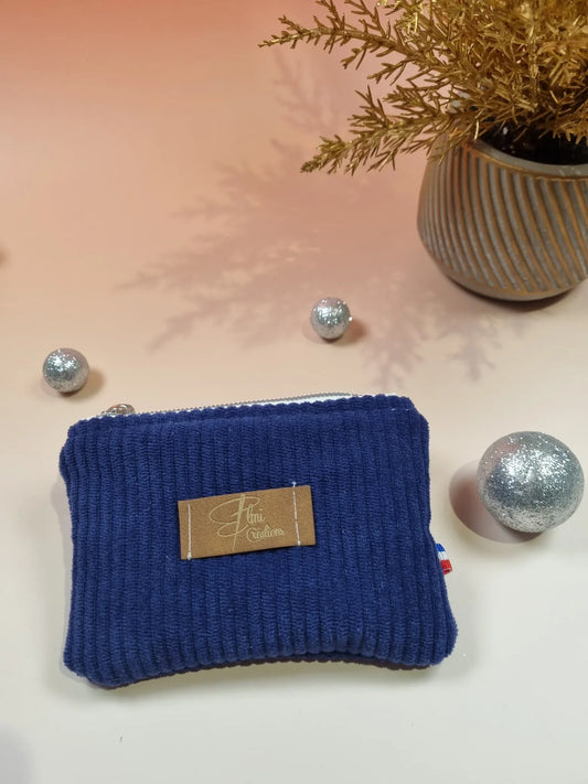 Porte monnaie velours cotelé bleu saphir - ELMI Créations