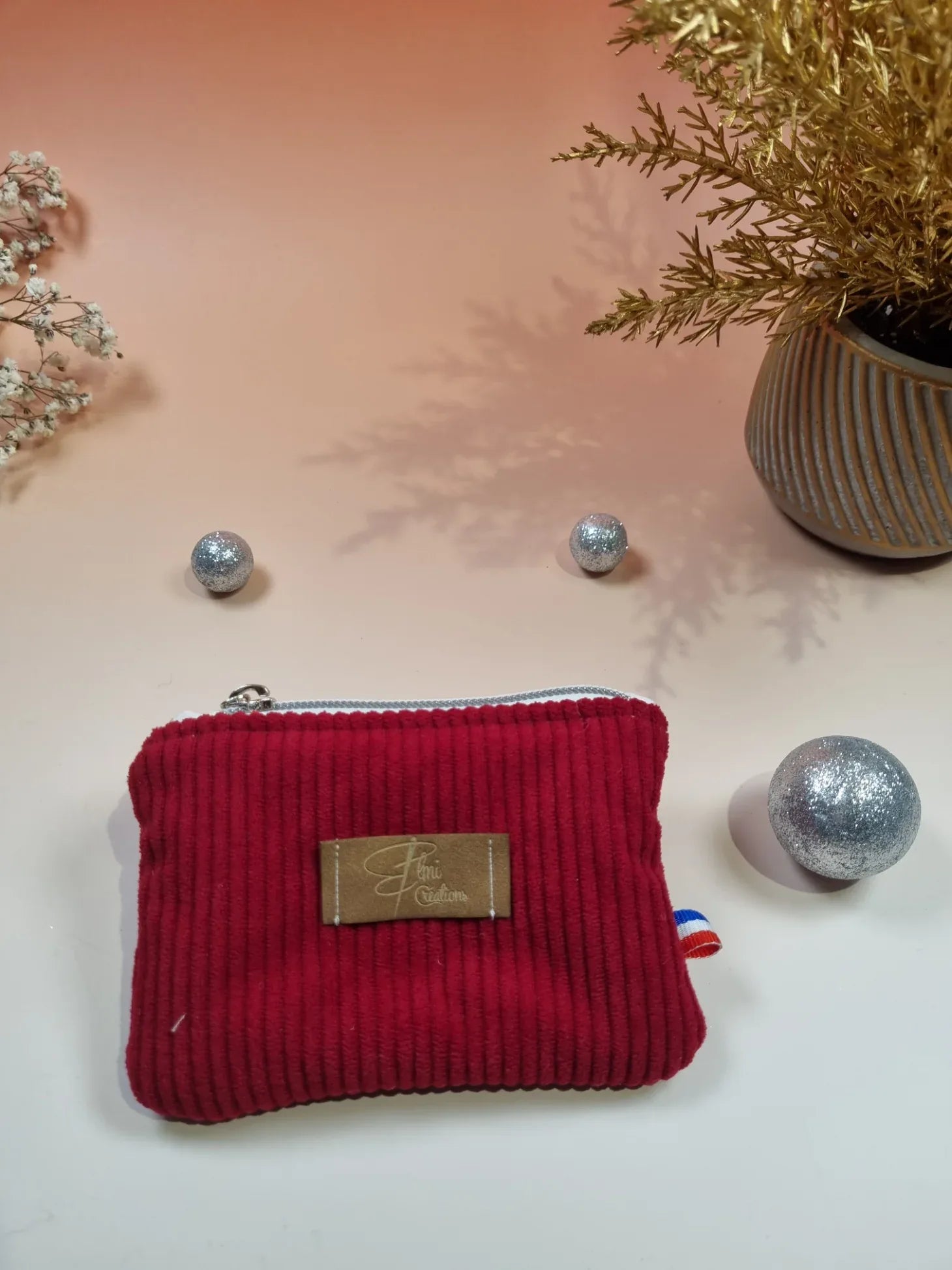 Porte monnaie velours cotelé framboise - ELMI Créations