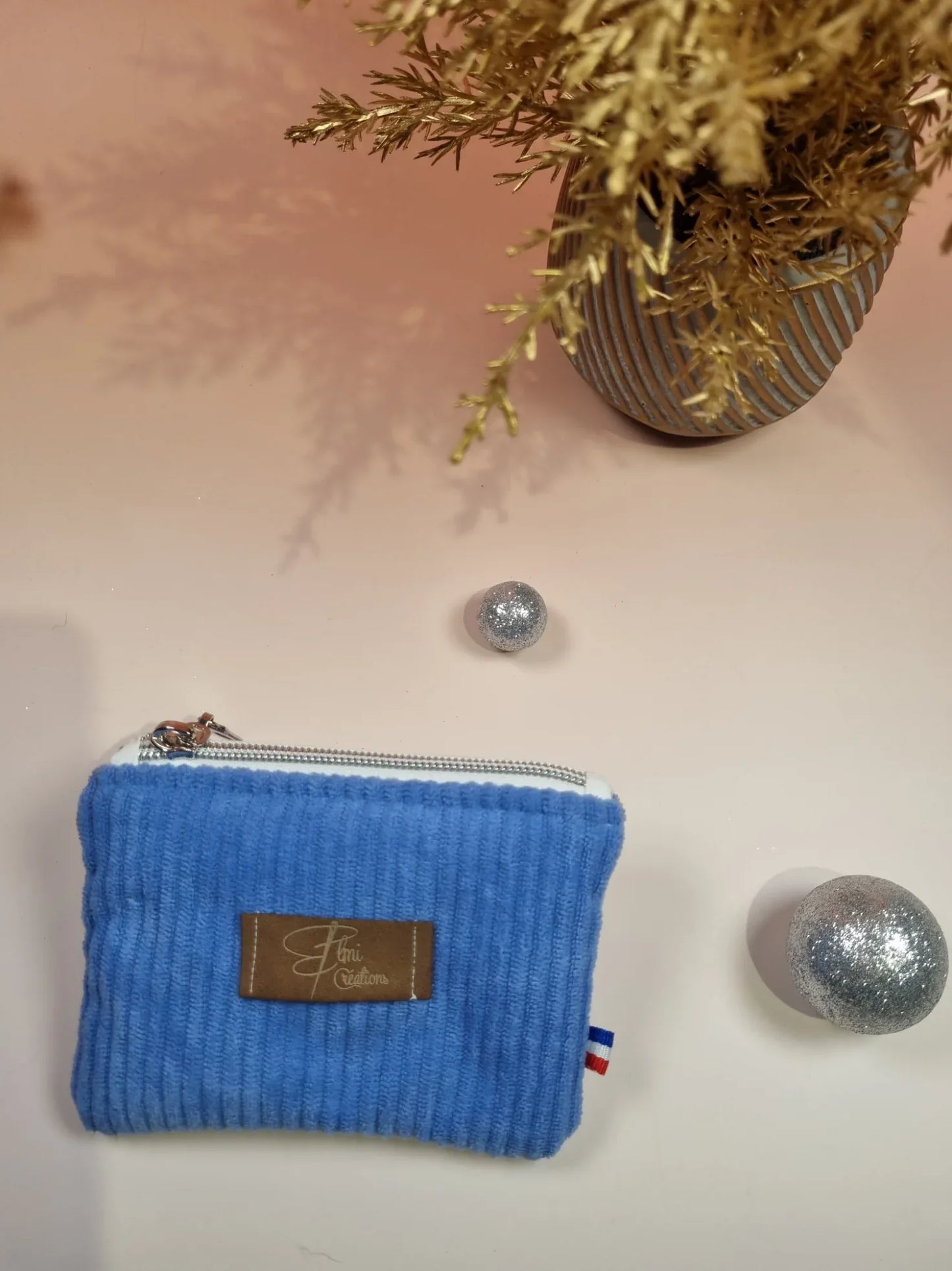 Porte monnaie velours cotelé bleu lavande - ELMI Créations