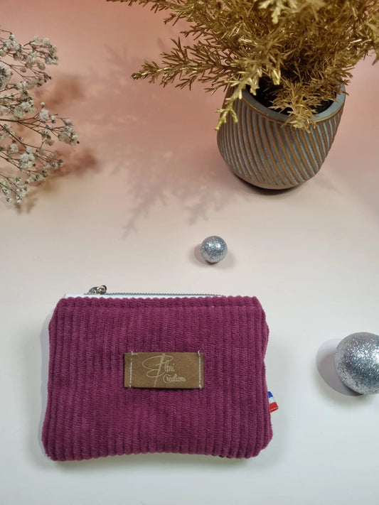 Porte monnaie velours cotelé magenta - ELMI Créations