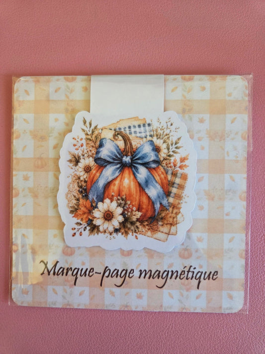 Marque-page magnétique citrouille et fleurs