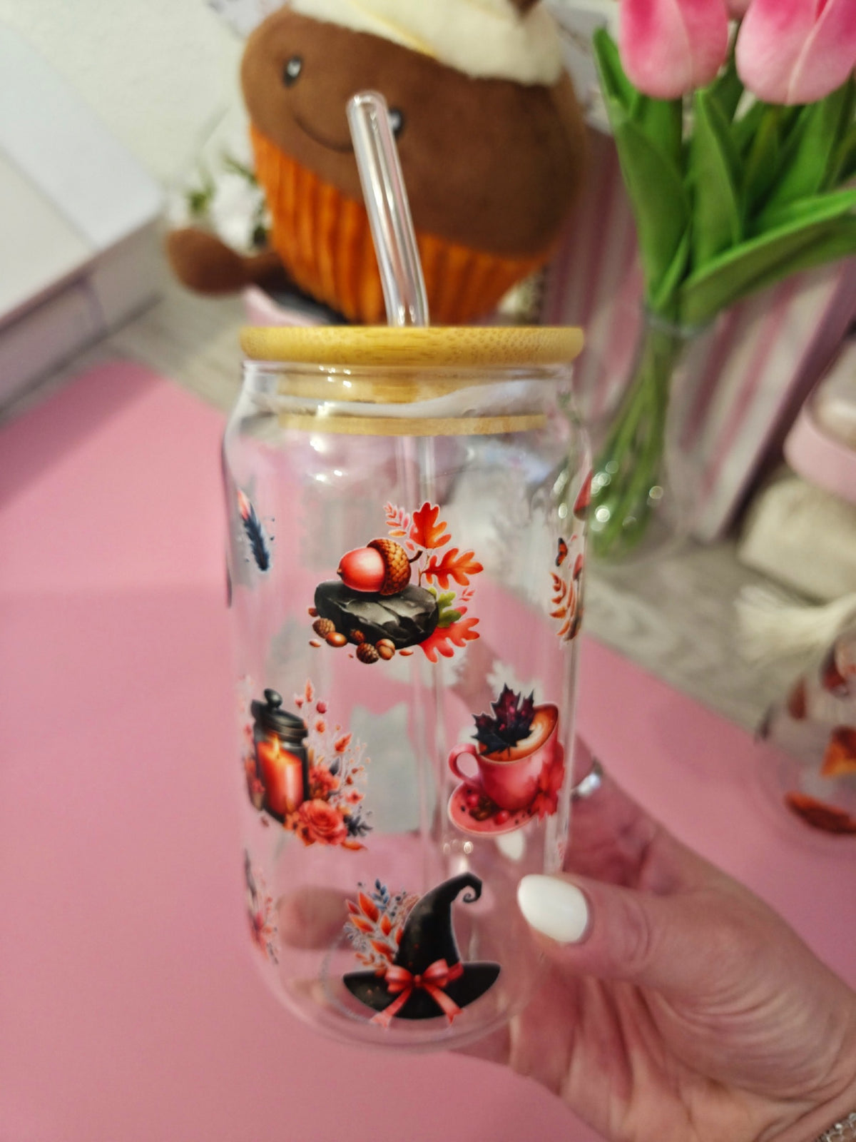 Glasscup automne rose poudré et noir