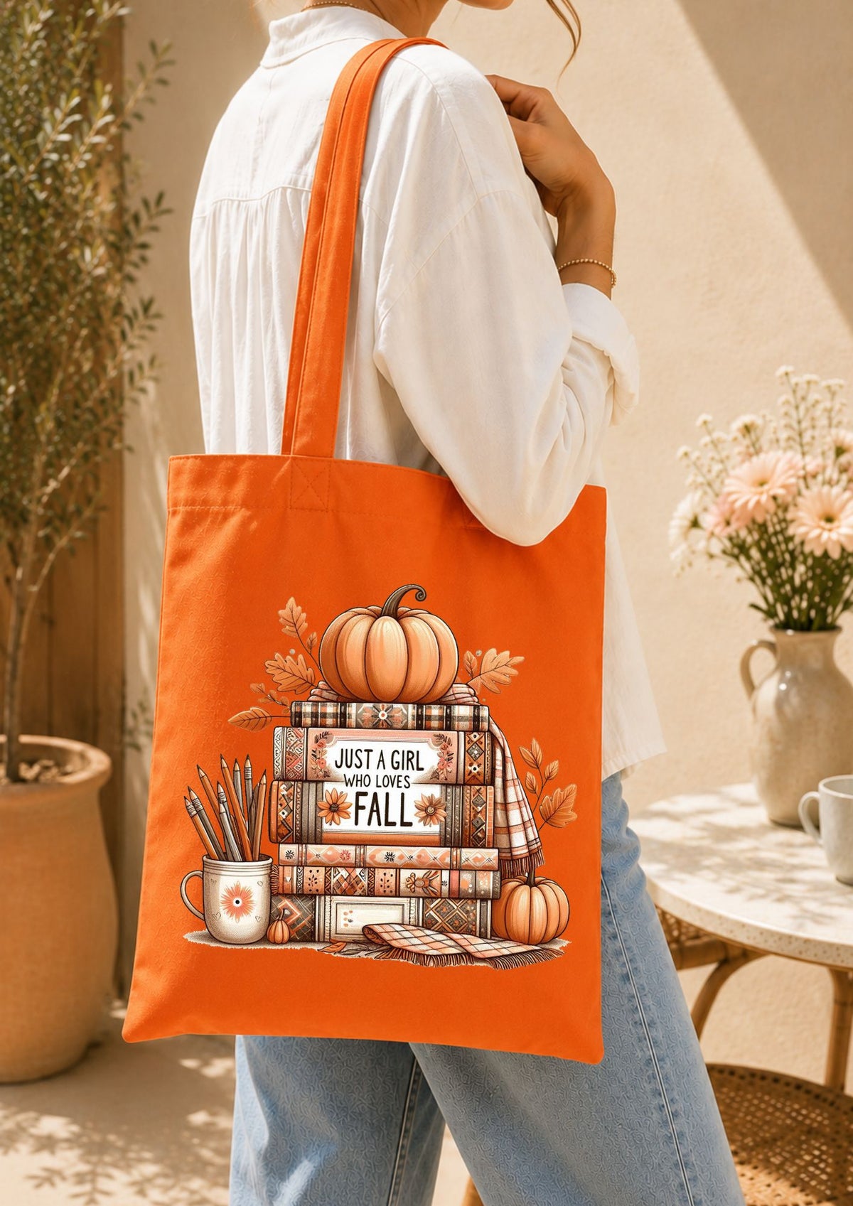 Totebag citrouille & livres d'automne
