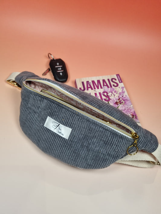 Sac banane velours gris